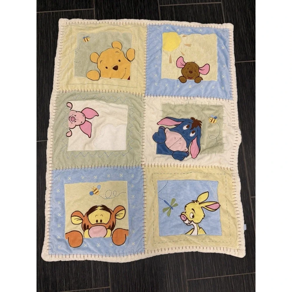 Vintage Disney Baby Crib Quilt Winnie Pooh Friends 90s Patchwork Blanket Padded